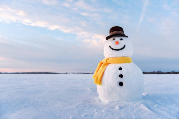 istock Funny snowman in yellow hat 895027434