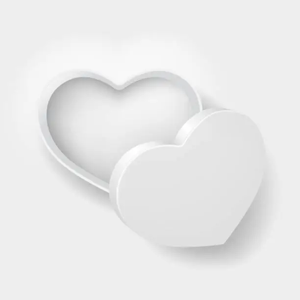 Vector illustration of top view open white heart shape box  isolated on white