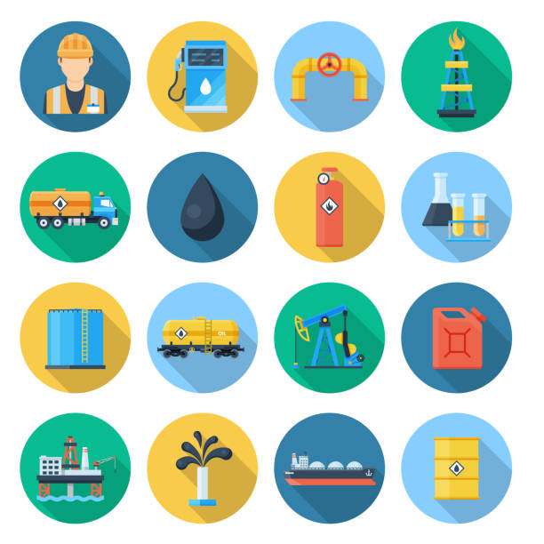 ilustrações de stock, clip art, desenhos animados e ícones de oil and gas industry set - oil industry oil rig computer icon oil