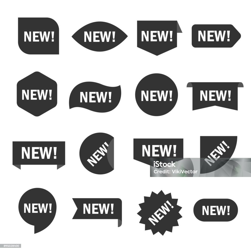 New tag set New tag set. Sticker for shop in black and white, recent or modern collection image. Vector flat style cartoon illustration isolated on white background New stock vector