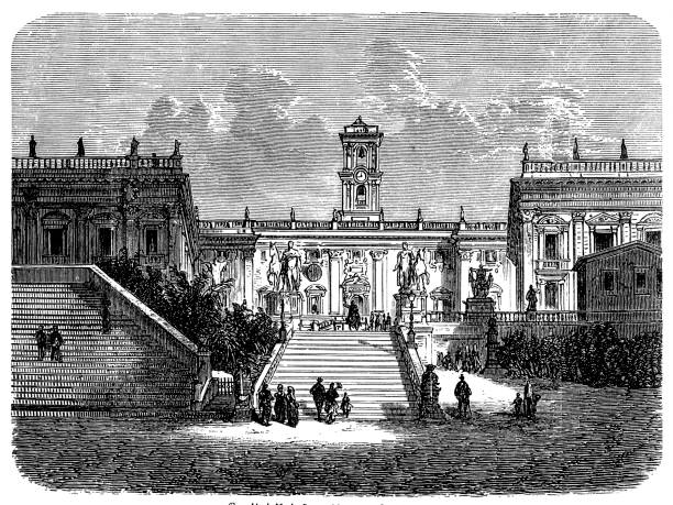 Capitoline Hill with Palazzo Senatorio, Rome, Italy Illustration of a Capitoline Hill with Palazzo Senatorio, Rome, Italy capitoline hill stock illustrations