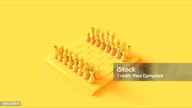 Yellow Chess Board And Pieces Stock Photo - Download Image Now - Chess, Three Dimensional, Color Image