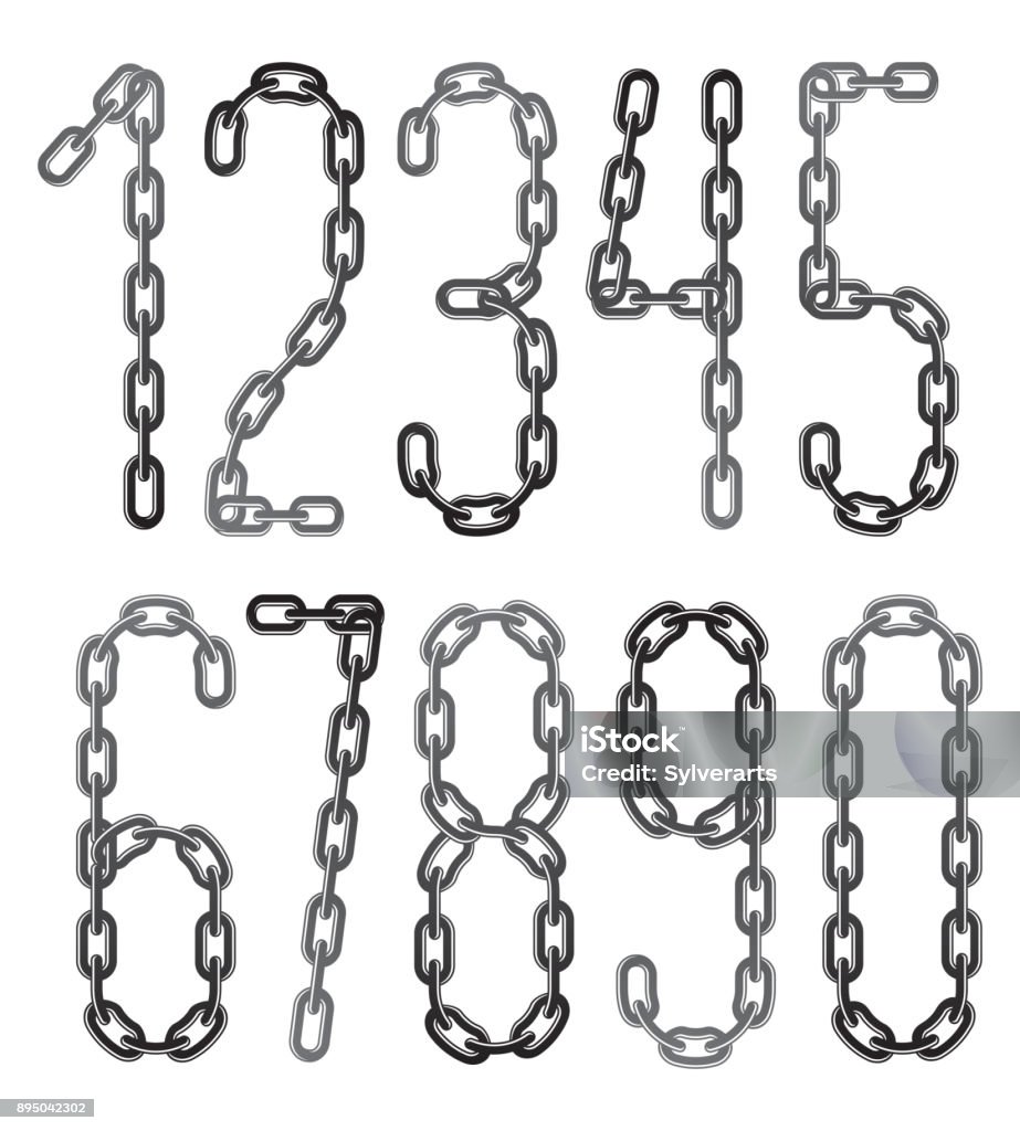 Threadable Numbers Vector Numbers Modern Numerals Set Made With Steel Chain Link Joined ...