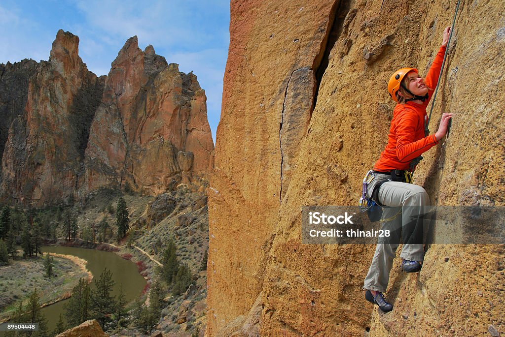 Woman Rock climbing  Smith Rock Stock Photo