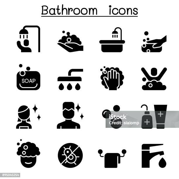 Vetores de Design Gráfico Ilustração Do Ícone Definir Vetor Do Banheiro e mais imagens de Chuveiro - Instalação doméstica