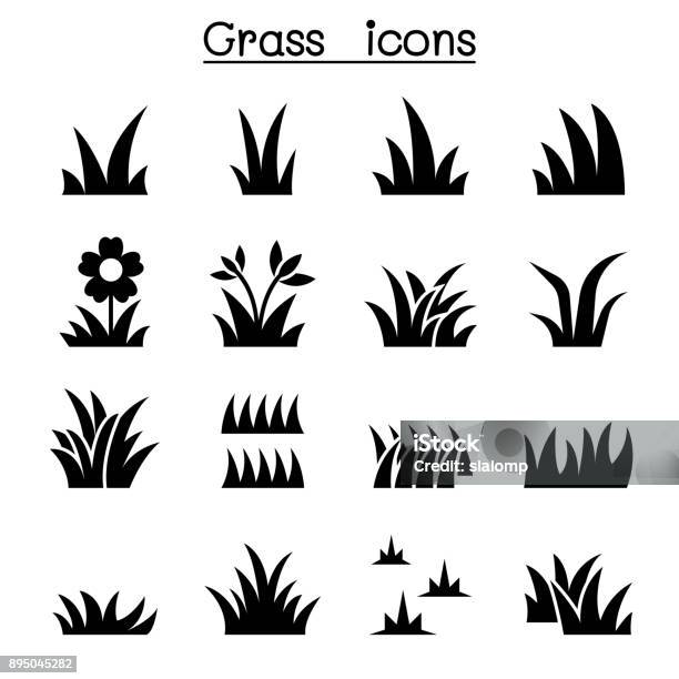 Grass Icon Set Illustration Graphic Design Stock Illustration - Download Image Now - Grass, Symbol, Lawn