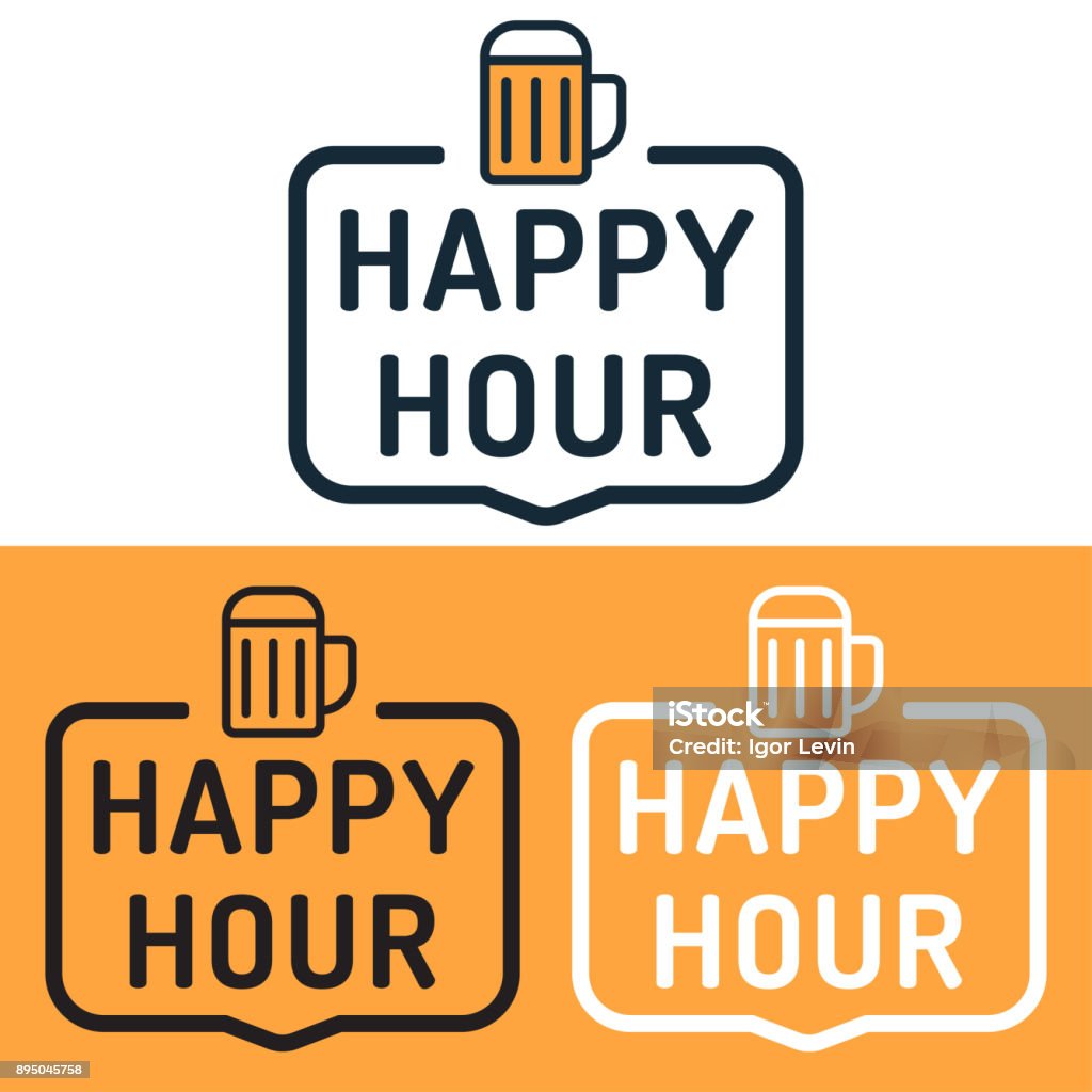Happy hour. Badge with beer icon. Flat vector illustration on white and yellow background. Business concept. Happy Hour stock vector