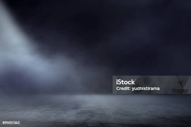 Texture Dark Concentrate Floor With Mist Or Fog Stock Photo - Download Image Now - Stage - Performance Space, Fog, Road