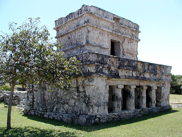 Temple in the Mayan ruins of Tulum stock photo