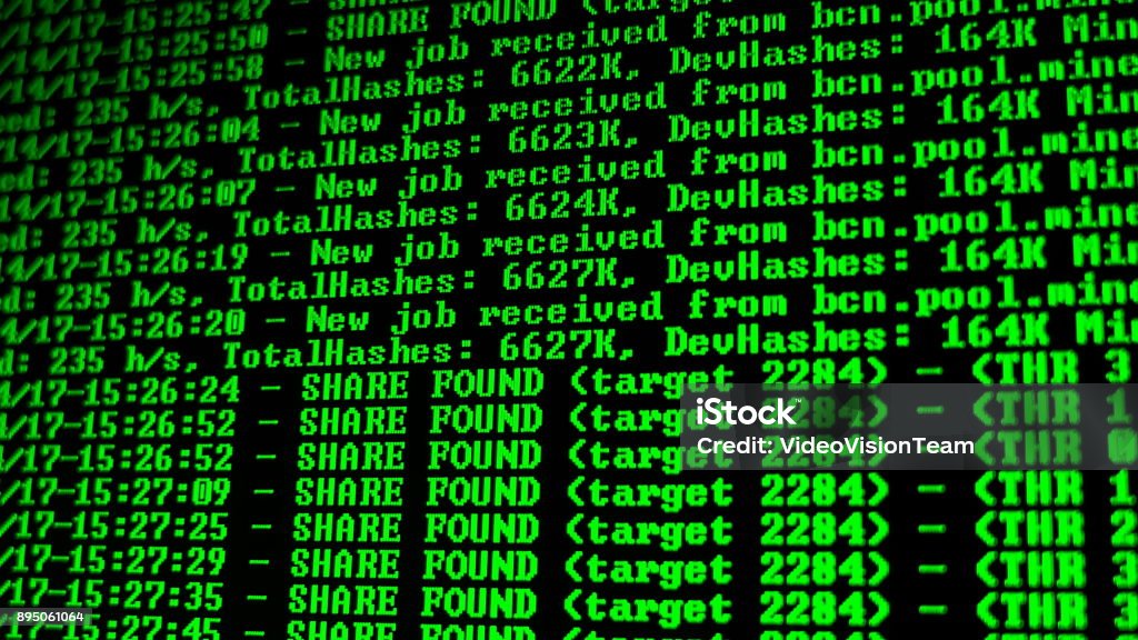 Mining Cryptocurrency Process Program On Display Pc Using Software ...