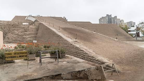 Lima, Peru - August 2017: Huallamarca, the inca pyramid in Lima's Huaca, Peru