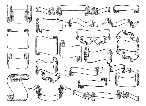 ilustrații de stoc cu scroll-uri și bannere set - sul de hârtie