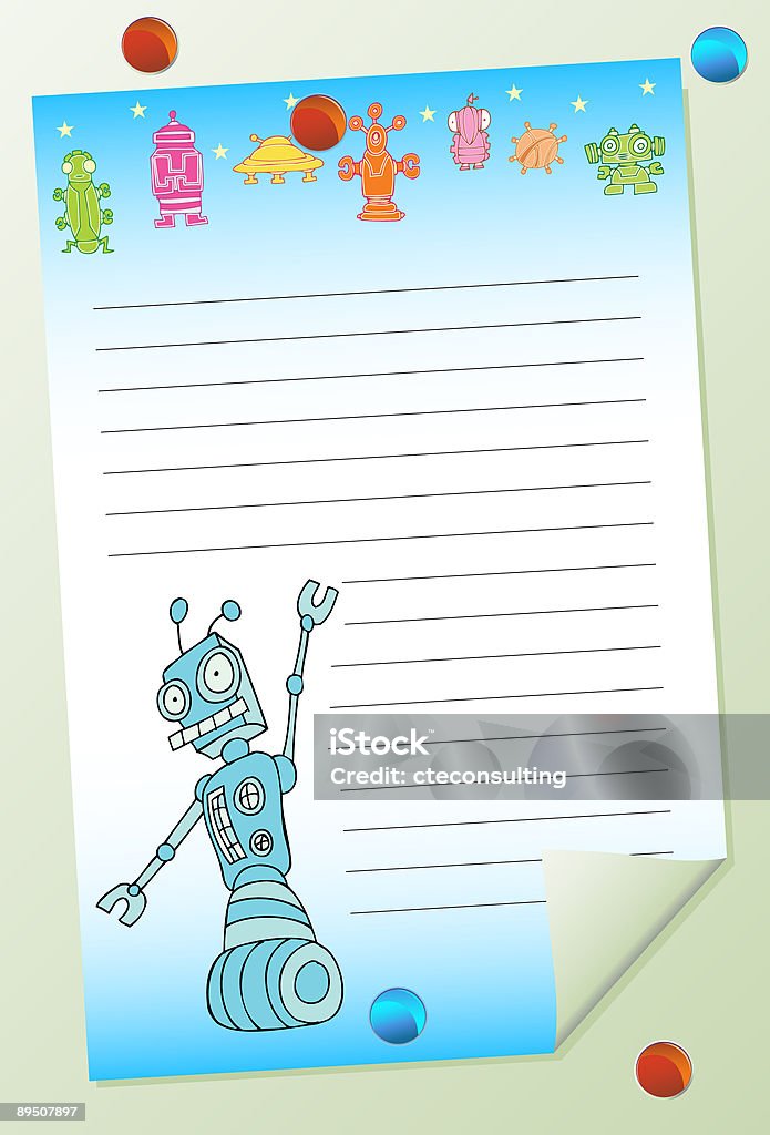 Alien Posting Robot Alien Posted Note Stock Illustration - Download Image Now - Alien ...