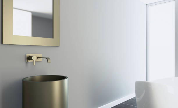 istock Scandinavian bathroom, classic  vintage interior design. 3D rendering. 895082056