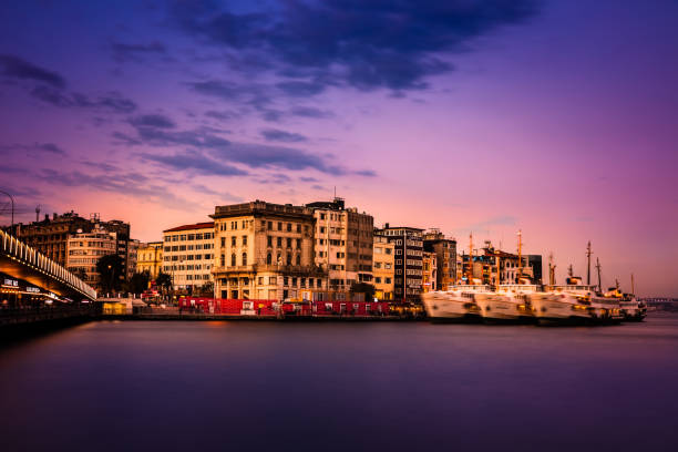 Istanbul, Turkey - October 9, 2017. Galata bridge, Karakoy area of Istanbul. Bosphorus.