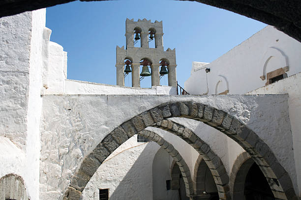 istock Gothic arches and bell tower in Patmos 89508603