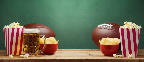 american football watching concept - american football football food snack imagens e fotografias de stock