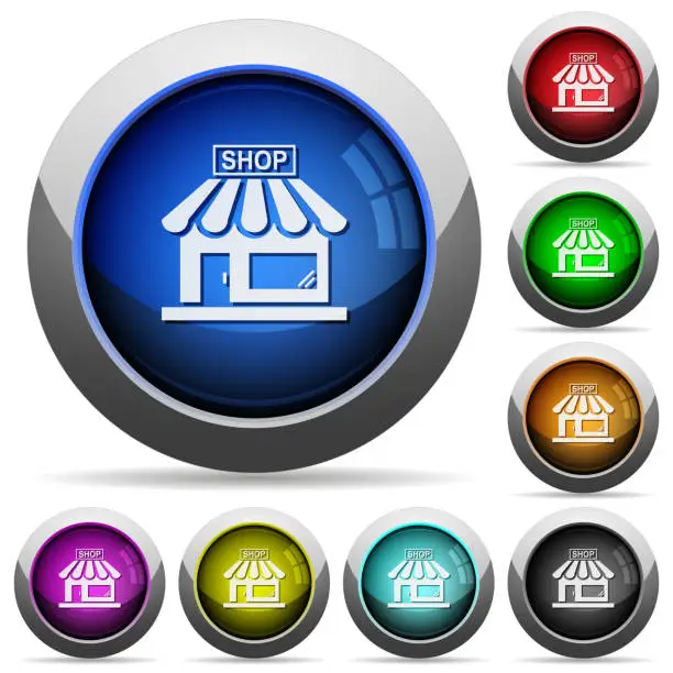 Vector illustration of Store front round glossy buttons