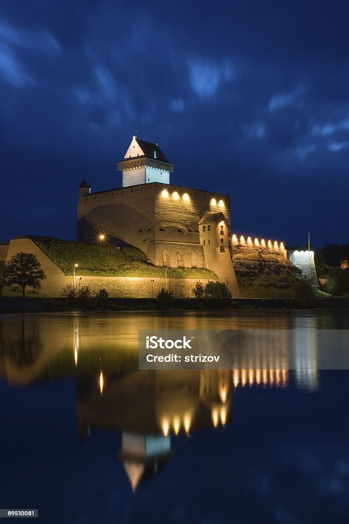 Night view of Narva Herman Castle  Architecture Stock Photo