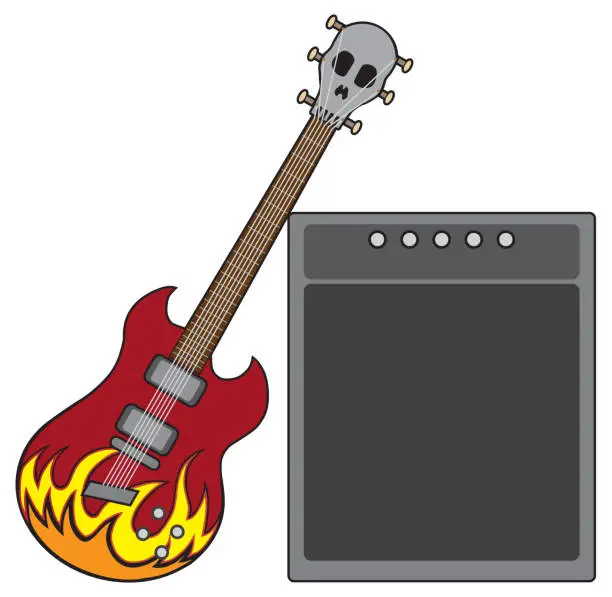 Vector illustration of Guitar Leaning Against Amplifier