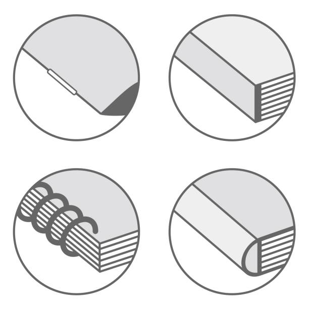 Types of bookbinding icons Types of corners bookbinding icons book binding illustrations stock illustrations