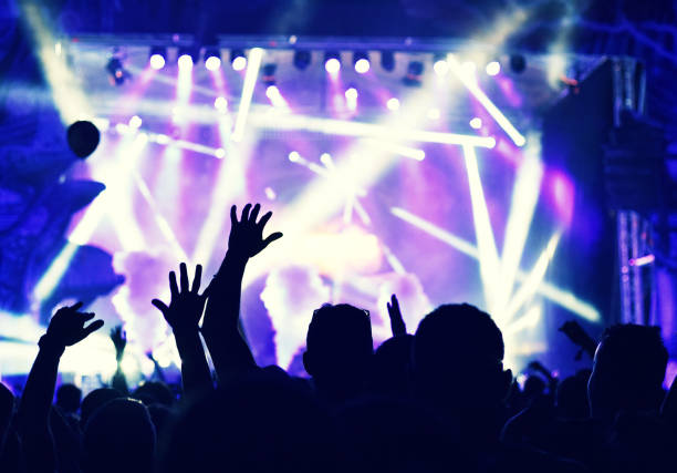 istock Crowd at a music concert, audience raising hands up 895119656