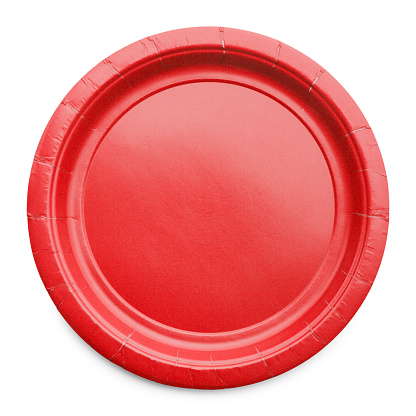 Red Empty Plate Top View Isolated on White Background.
