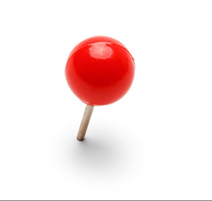 Round Red Thumb Tack Pushpin Isolated On White Background.
