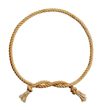 Old Dirty Rope Circle Frame Isolated on White Background.