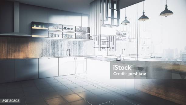 Engineering And Plan Concept Stock Photo - Download Image Now - Kitchen, Plan - Document, Renovation