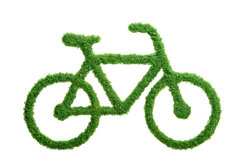 Grass growing in the shape of a bicycle. Choose a healthy lifestyle and protect the environment.