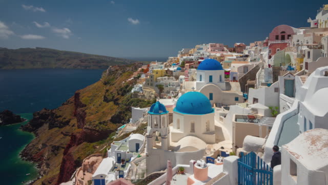 day time santorini island famous oia town hill bay panorama 4k time lapse greece