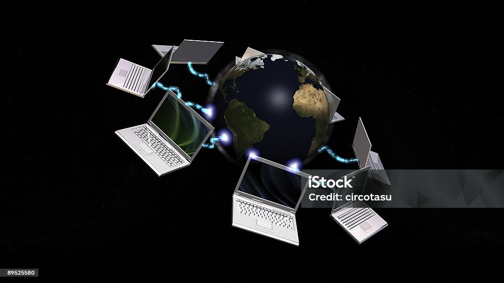 地球のノートパソコンに接続 - つながりのロイヤリティフリーストックフォト