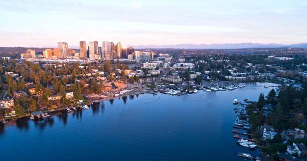 istock Bellevue Skyline Sun Reflection Office Buildings Skyscrapers 895262884