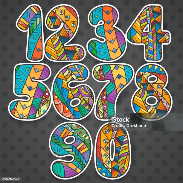 Doodle Math Numbers Numbers Set Collection Of Doodle Numbers With Doodle Elements Stock ...