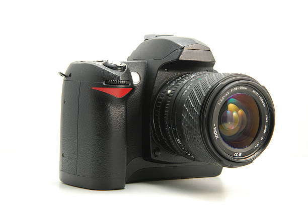 close up a mirror camera with lens on a white background