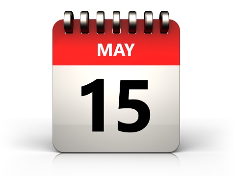 3d illustration of 15 may calendar over white background