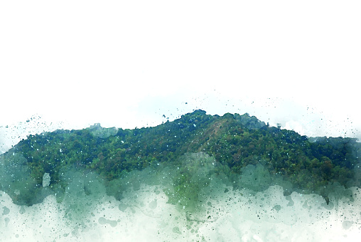 Abstract beautiful Mountain hill on watercolor painting background and Digital picture convert to art.
