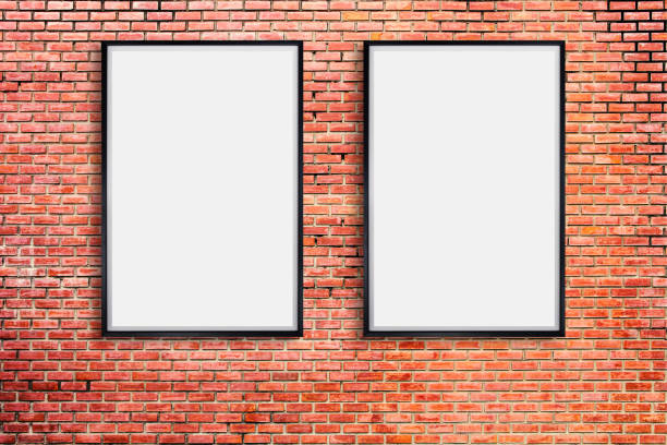 istock Mock up blank poster picture frame on brick wall. 895303104