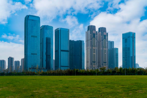 istock Low angle view of skyscrapers architectural glass 895307586