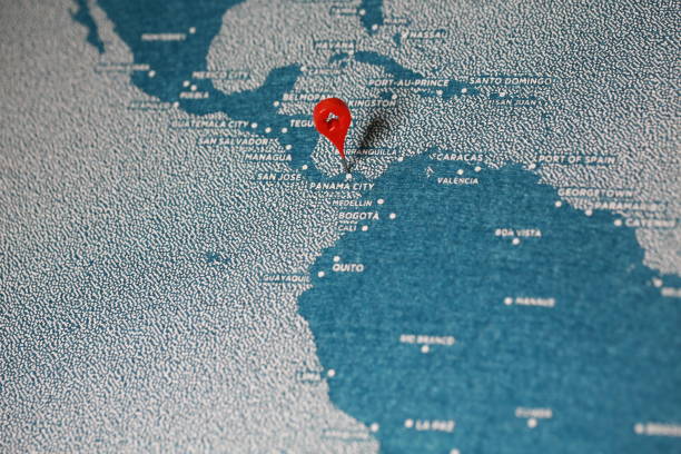istock travel melt painted map with pin, south america 895307774