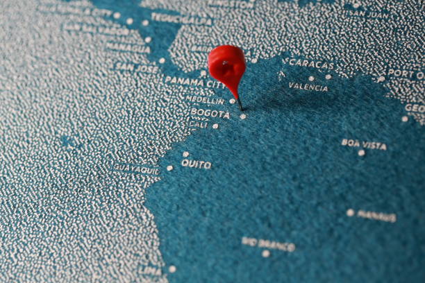 istock travel melt painted map with pin, south america 895309798