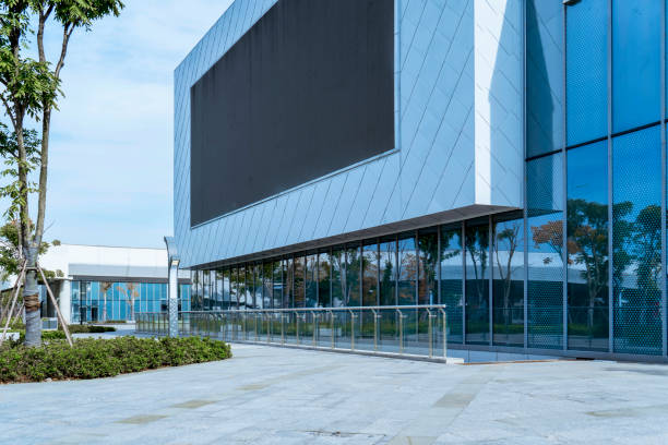 istock Square floor tile and modern architectural landscape glass and exterior wall background 895309894