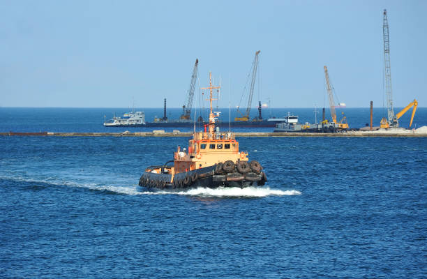 Tugboat on harbor quayside in Odessa, Ukraine