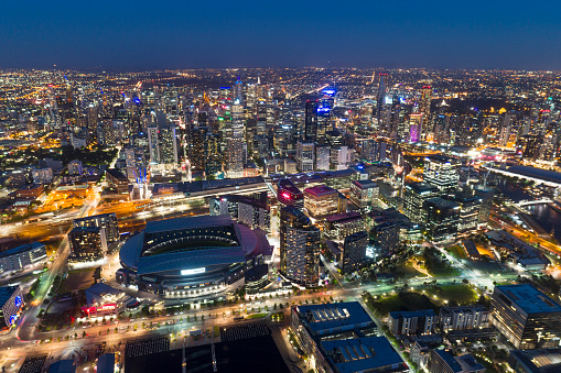 Aerial of the Melbourne, Yarra River, Australia