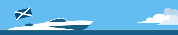 Vector illustration of Motor boat with scotland flag