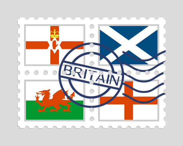 i̇ngiltere'de kuzey i̇rlanda i̇skoçya ve galler'de bayrakları posta pulları - wales stock illustrations