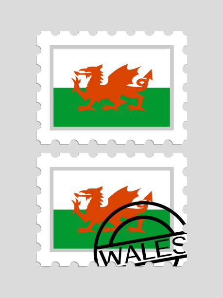 Wales flag on postage stamps Welsh flag on postage stamps welsh flag stock illustrations