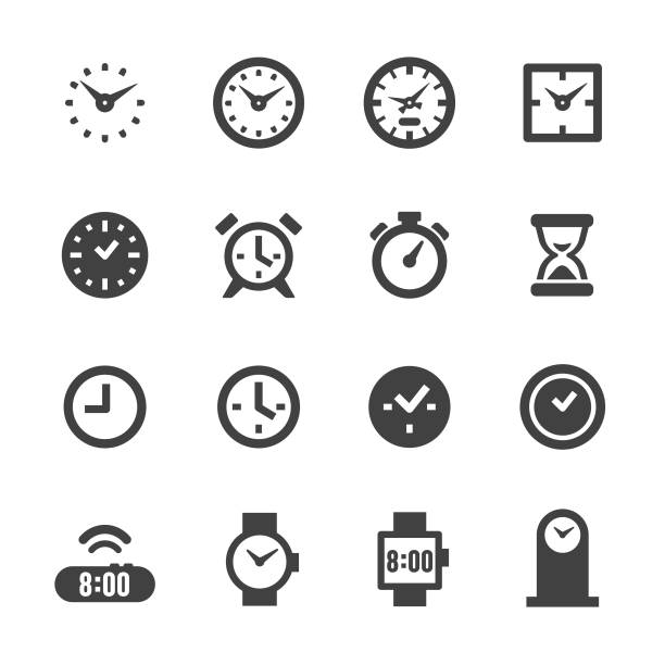 illustrazioni stock, clip art, cartoni animati e icone di tendenza di icone dell'orologio - serie acme - giorno immagine