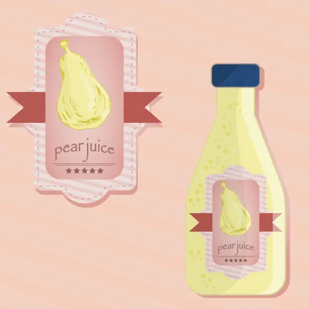 Vector illustration of flat illustration of labels and bottles of pear juice